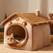1 pièce Lit douillet pour animal de compagnie, convient aux chats, maison de chat/chien amovible et lavable, lit douillet pour chat doux et confortable, nid de chien de petite taille, cadeau de Noël, maison pour animaux de compagnie abordable et de bonne qualité (Veuillez noter qu'en raison des différences d'éclairage, il peut y avoir des différences de couleur dans le produit) - Multicolore - View 4