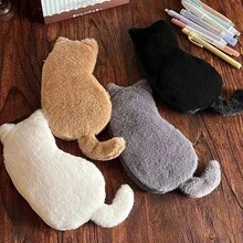 1pc Minimalist Cat Silhouette Pencil Case, Plush Pencil Box, Fun Learning Supplies, Stationery Case, Stationery Storage Bag, Pencil Pouch, Wallet, Cosmetic Bag, Desktop Storage, Multi-Functional Storage, Coin Purse And Card Holder, Suitable For Daily Office And Study Supplies. Back To School Essential. - Plush Pencil Case - View 3