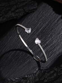 1 pieza Brazalete minimalista con forma de corazón incrustado de cobre y circonita cúbica, pulsera de negocios de estilo hip hop para hombres, adecuado para uso diario de hombres, regalo - pulsera - Ver 3