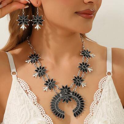Bộ trang sức dây chuyền và bông tai tua rua phong cách Boho bằng hợp kim kẽm dành cho nữ, phụ kiện chụp ảnh du lịch.