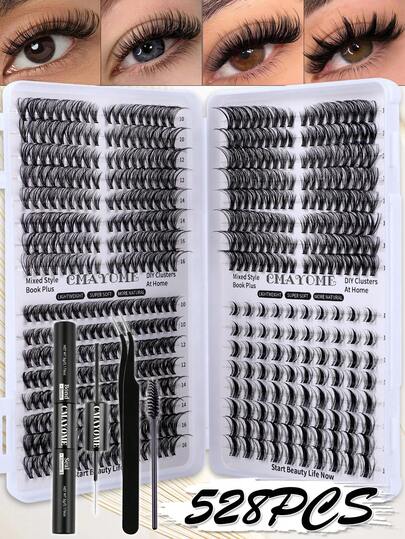 Bộ mi giả dạng chùm 608/544/528, kiểu D-Curl, độ dài mi 10-16mm. Mi giả thủ công tự làm, dày và tự nhiên, nhẹ và thoải mái, dễ dàng tạo hiệu ứng mắt to hơn. Bộ sản phẩm bao gồm keo dán mi, nhíp và cọ chải mi, có thể tái sử dụng, phù hợp cho tiệc tùng, họp mặt, mua sắm và công việc hàng ngày, v.v. Mi giả dạng chùm.