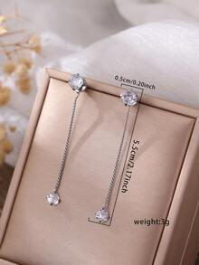 1 Pair Elegant White Zirconia Inlaid Silver-Tone Reversible Earrings For Women - Silver - View 7