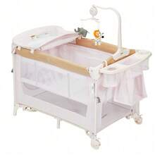 Gaderth 4 In 1 Baby Playard, Portable Bedside Crib With Rocking Bassinet & Diaper Changer, Infant Pack And Play With Mattress, Large Toddler Playpen, Newborn Changing Table, Storage Pocket & Rotating Toy Bar - Khaki - View 1