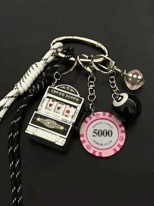 Mặt dây chuyền hình máy chơi game làm bằng dây thừng đan thủ công, phụ kiện túi hình con chip may mắn, móc khóa hình quả bóng bi-a. - Nhiều màu - Xem 3