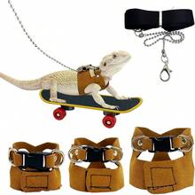 Bearded Leash And Harness Set - Adjustable With Traction Rope And Scooter Toy Reptile Outdoor Walking - 3 Sizes - Style 1: Brown - View 1