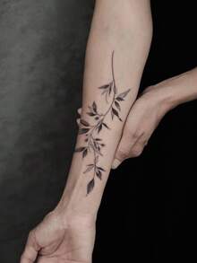 1pc Removable Minimalist Vine Leaf Pattern Temporary Tattoo, Versatile Fresh Style Arm Waterproof Tattoo Sticker, Lasts 2-3 Days,Sketch Style - Black - View 4