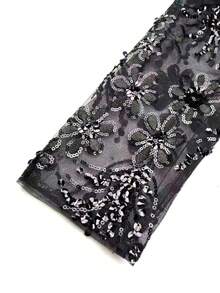 Plus Size Women Sequin Mesh Embroidery Waist Fitted Solid Color Elegant Glamorous Evening Party Dress Wedding Spring Black - Black - View 8