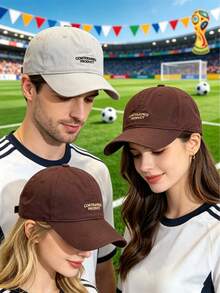 1 pieza Gorra de béisbol con bordado 3D de letra de fútbol de la Copa del Mundo, letra en inglés, lavada, estilo casual, adecuada para uso diario, relajada y de moda para mujeres, para deportes al aire libre. Gorra protectora del sol y del viento, para ir al trabajo, pasear, viajar, senderismo, pesca, también como regalo, playa, festival - gorra de béisbol CON - Ver 4