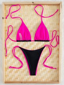 Bộ bikini buộc dây cổ gợi cảm họa tiết da báo, thích hợp cho kỳ nghỉ hè 2023 trên bãi biển. - Hoa hồng đen, gấm đỏ 1 - Xem 2