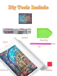 5D DIY钻石画 | 精美彩色玻璃教堂DIY钻石画套装，神圣美丽的地方帆布墙画。家居装饰钻石画，马赛克套装，DIY您自己的墙画，享受手工制作的乐趣，送给朋友的最佳礼物 - 彩色 - 查看 3