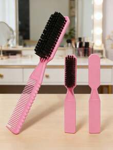 3/1pc - Double-Sided Styling Comb, 2-In-1 Hair Brush For Baby & Kids, Suitable For Hairstyling, Quick Hair Cleaning, And Soft Neck Dusting - Multicolor - View 2