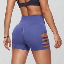 High Waist Seamless Hollow-Out Side Lifting Cycling Shaping Shorts - Dusty Blue - View 12