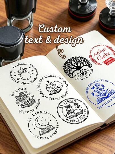 Customized Vintage Bookplate Stamp, Personalized Name Stamp, Elegant Literary Style Suitable For Books, Diaries, Library Gifts. Can Customize Automatic Stamp Suitable For Book Lovers, Teachers, Friends. Can Customize Text & Icon Stamp Suitable For Birthday, Holiday Gifts. 2 Stamp Types
