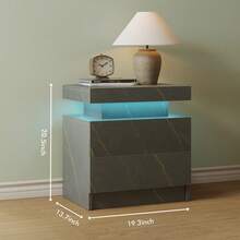 Night Stand Set 2 LED Bedside Table With Wood 2 Drawers Modern End Side Table For Bedroom - Ash Gold - View 5