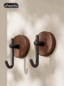 choxila 1/2/4pcs Simple Wooden Wall Hooks, Multi-Functional Adhesive Hooks, Waterproof & Durable, Strong Adhesion, Suitable For Hanging Towels, Clothes, Bath Balls, Etc., Ideal For Living Room, Kitchen, Bathroom - Brown - View 5