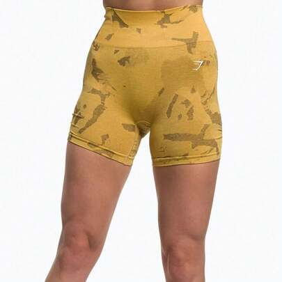 Gymshark Ladies Adapt Camo Seamless Yellow High Waisted Training Shorts