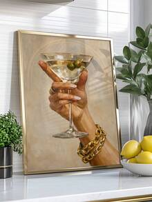 1pc Canvas Wall Art, Framed Wall Painting, Fashionable Martini Glass Poster, Charming Wall Art, Hand-Held Cocktail, Bar Decor, Modern Champagne Pattern, Suitable For Kitchen Or Lounge, Room Decor, Modern Home Decor, Fashionable Decor, Dorm Decor, Collegiate Art, Living Room Decor, Kitchen Decor, Dining Room Decor - Multicolor - View 2