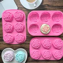 Forma de silicone grande em formato de rosa com 6 cavidades, ideal para chocolate artesanal, mousse, gelatina, suco congelado, doces e outras preparações. - Multicolorido - Ver 3