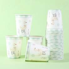 10个/20个/60个装，可爱白鸭鼠尾草绿一次性纸杯，农舍动物印花饮料杯，水彩绿边鹅图案9盎司纸杯，适用于生日、婴儿派对、庆祝活动、春季野餐、节日聚会、餐饮及派对装饰。 - 查看 4