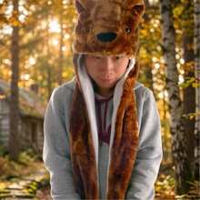 Plush Animal Hat/Scarf 2 In 1 – Panda, Tiger, Wolf And . Super Warm And Cuddly For Winter. - urso marrom - 查看 8
