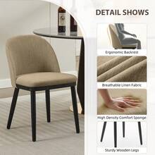 Juego de 2 sillas de comedor modernas tapizadas – Respaldo alto, asiento profundo, lino cómodo con patas de madera resistentes, ideal para cocina, comedor, restaurante – Verde – Paquete de 2 de lino | Verde - Camel - Ver 4