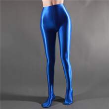 High Waist Sheer Opaque Glossy Yoga Dance Leggings Plus Size 7050 Seamless Footed Tights For Women - 藍色 - 查看 12