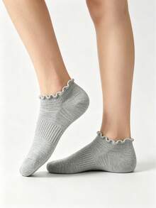 5 Pairs Women's Ruffle Trim Ankle Socks, Ruffled Hem Low Cut Casual Socks, Available In White, Black, Gray And Multi-Color - Multicolor - View 4