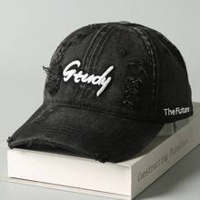 1 Piece Vintage Distressed Fashion Versatile New Baseball Cap Unisex Washed Large Head Circumference 3D Letter Embroidery Couple Duckbill Cap - Grey - View 5
