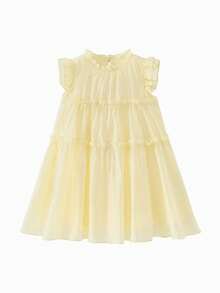 Đầm cotton cho bé gái, mềm mại, thoáng khí, trang phục mùa hè dễ thương và phù hợp mặc hàng ngày 2026 - màu vàng nhạt - Xem 4