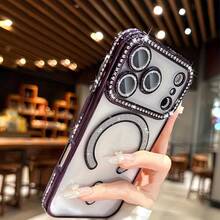 Ốp lưng điện thoại trong suốt đính kim cương lấp lánh, tương thích với iPhone 17 Pro Max 16 15 14 13 12 11 Pro 14 Plus 17 E, hỗ trợ sạc không dây từ tính, có viền bảo vệ. - Màu tím - Xem 3
