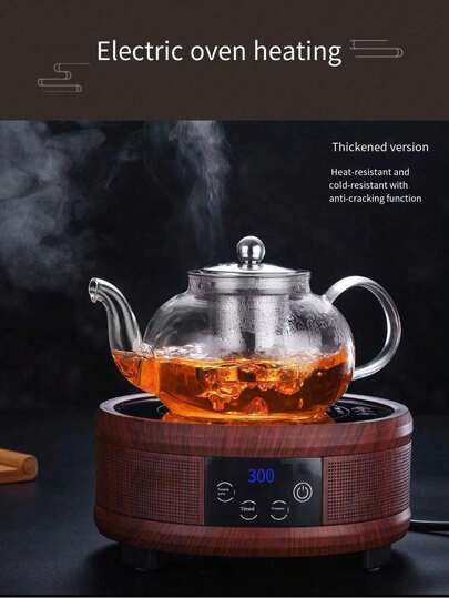 1pc Thick Borosilicate Glass Teapot With Stainless Steel Infuser, Suitable For Home, Travel, Hotel, Office Use, Water And Tea Separation Design, Suitable For Direct Heating, Resistant To Cracking In Hot And Cold Conditions, Very Practical