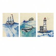 3pcs Modern Abstract Sailboat Whale Lighthouse Wall Arts Canvas Posters, High-Definition Printing Optional Frame, Suitable For Living Rooms, Bedrooms, Bathrooms, Offices, Cafes, Gyms, Home Holiday Decorations, Printed Materials - Multicolor - View 14