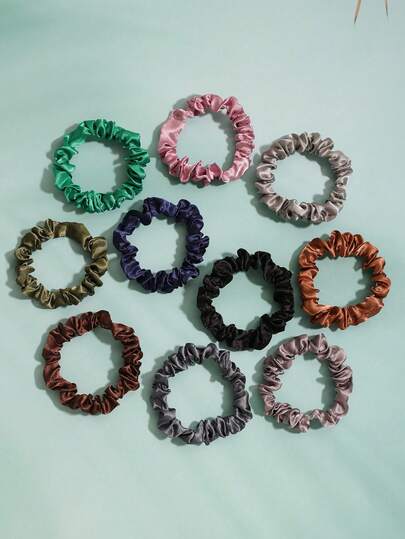 10个复古彩色缎面发圈，基础纯色休闲涤纶发绳，女士款
