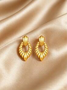 1 Pair/2 Pairs/3 Pairs Gold Wave, Hollow Leaf, Line Flower Dangle Earrings, Fashionable Item For Women, Elegant, Exquisite, Unique, Versatile, Suitable For Daily Wear, Gift. Mother's Day Gift - Gold - View 11