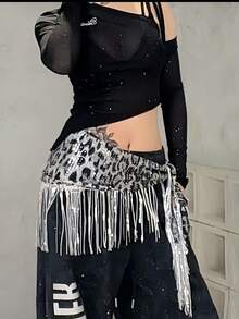 Women's 1pc Y2K Streetwear Leopard Print Sequin Fringe Hip Scarf Triangle Tassel Belly Dance Waist Skirt Multi-Use Versatile Outfit Accessory For Hip Hop Dance Rave EDM Festival Party Night Out Performance - Multicolor - View 5