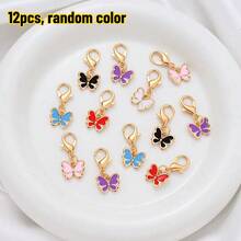 6/12/24个夏季清新珐琅蝴蝶吊坠，带龙虾扣，可爱挂件，可用于鞋子、包包、钥匙链装饰，送给女孩和女士的可爱礼物，DIY配件 - 彩色 - 查看 7