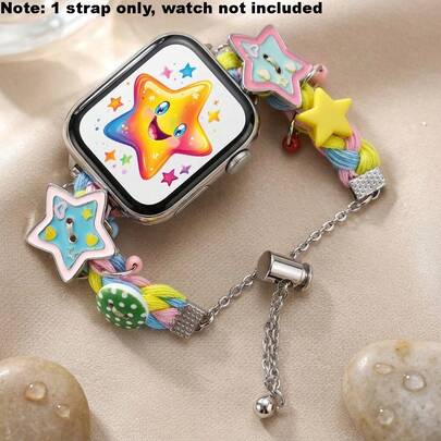 1pc Women's Watch Band Compatible With Apple Watch 38-49mm, Suitable For Apple Watch Ultra 3/2 SE 1-11 Series, Rainbow Braided Strap With Fashionable Star Element, Comfortable Wear, Strap Only, Watch Not Included