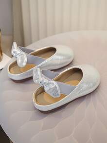 女童银色蝴蝶结公主鞋，软底防滑幼儿正装鞋 - 銀色 - 查看 5