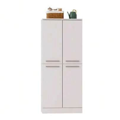 Kitchen Pantry Cabinet, High Küchenschrank 4-Türig, Kühlschrank-ähnlicher Vorratsschrank Mit Verstellbaren Böden, Gross Essschrank Mit Metallgriffen & Kippschutz, 76x42x180cm, Eiche Optik