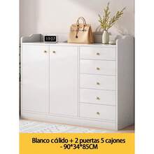 FENGSUN Guía Definitiva de Cajoneras | Cerradura de  . Diseño Estiloso . Experto en Organización - Blanco + 2 puertas 5 cajones - 90*34*85cm - Ver 2