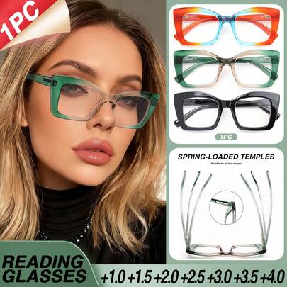 1pc Large Frame Cat Eye Reading Glasses, Minimalist Solid Color Frame With Comfortable Spring Hinges, Suitable For Women's Daily Wear