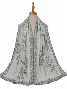 Elegant Embroidered Lace Organza Lightweight Breathable Modest Women's Shawl, Suitable For Spring And Summer - Multicolor - View 4