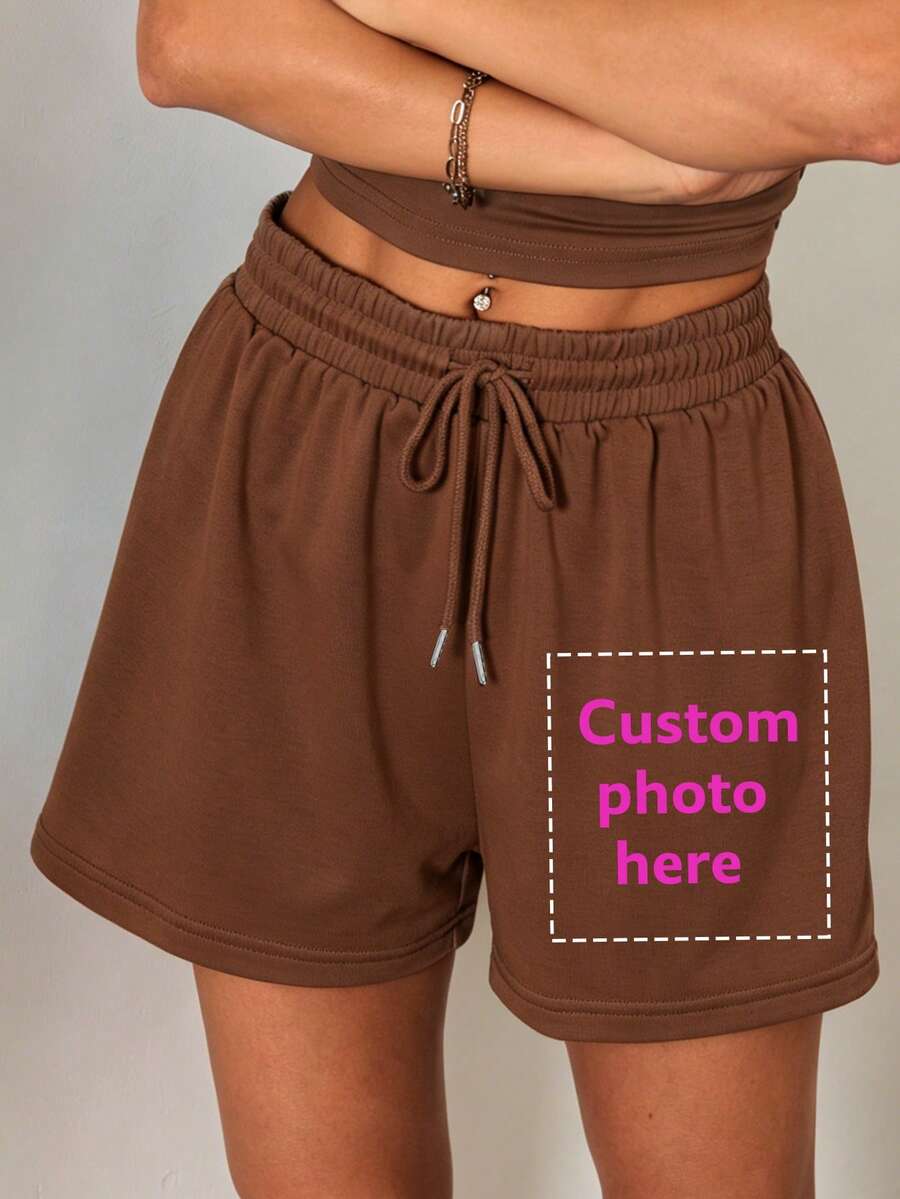 Anpassbare Damen Sport-Shorts - Fügen Sie Ihren Text und Fotos hinzu (Größe M, berühmte Zitate/lustige Sätze/Landschaften/Abzeichen/Paarfotos/Familienfotos/Selfies/Tierfotos), Sie können Schriftart und Farbe wählen, geeignet für Sommerreisen, Freundinnengeschenke, Damen Sport-Shorts - Kaffeebraun - Übersicht 1