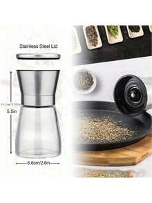 2pcs Pepper Mill, Home Use Salt Grinder, Glass Spice Grinder, Hand Pepper Grinder, Spice Crusher, Reusable BBQ Camping Spice Jar, Kitchen Gadget, Mother's Day Gift, Kitchen Decor - Silver - View 5