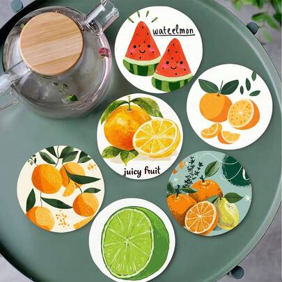 1/6/120pcs Summer Fruit Pattern Design, Lemon, Watermelon, Strawberry Series, 2D Printed Round PET Coasters, Suitable For Patio, Kitchen, Living Room, Home Gathering, Dining Table Decor, Gift For Friends And Family, Ideal For Valentine's Day, Mother's Day, Birthday, Wedding Party, Home Decor Accessories, Best Gift For Female Friends