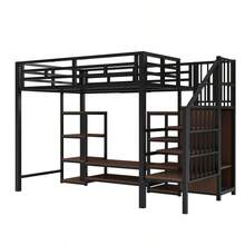 High bed 90x200 with TV stand outlet and safety conductor Stable metal-wood combination modern space-saving high bed 's bunk bed with practical storage space black - Schwarz + Metall + 90 cm * 200 cm - Übersicht 7