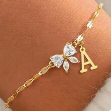 Vòng tay chữ cái hình bướm đính đá Zirconia mới, vòng tay 26 chữ cái tinh tế, sáng tạo, trang sức cao cấp dành cho nữ. - vàng - Xem 1