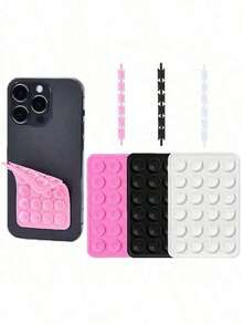 3pcs Silicone Phone Holder Set, Suction Cup Phone Stand, Hands-Free Phone Grip, Ring Holder, Compatible With IOS And Android Phones, Suitable For Smooth Glass Phone Backs, Not Suitable For Rough Matte Phone Backs. White + Black + Pink + Transparent + Rose Red, Easter Parade Spring Festival - Multicolor - View 3