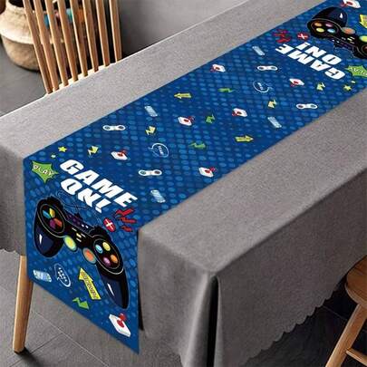 1 pièce Chemin de table de console de jeu bleue, Décoration de fête "Game On", Drapeau de table pour anniversaire heureux, Fournitures de fête d'anniversaire, Décoration de table de fête de naissance, Drapeau de table pour événement