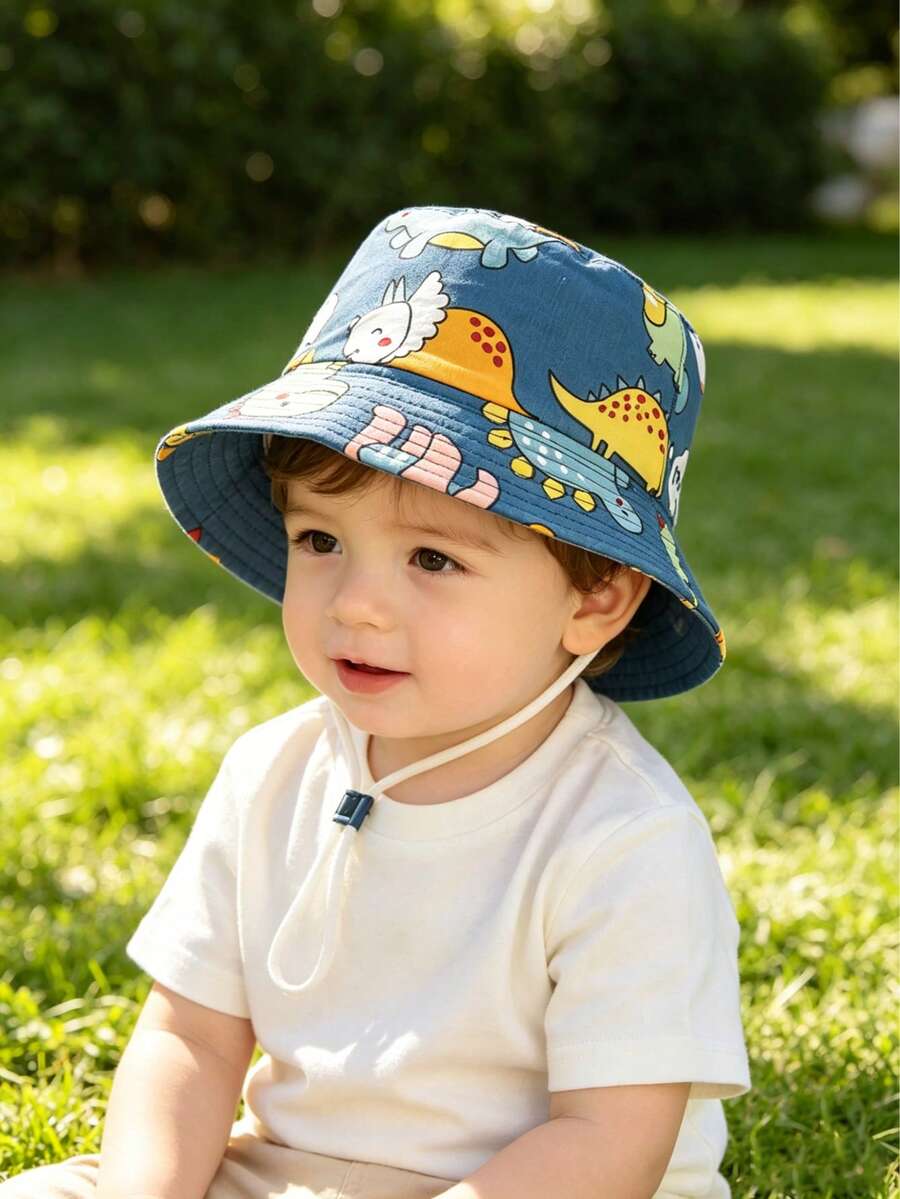 1pc Cartoon Ocean Animal Pattern Light Blue Baby/Toddler Sun Hat, Suitable For Spring, Summer, Autumn Outdoor Sun Protection - Mint Green - View 1